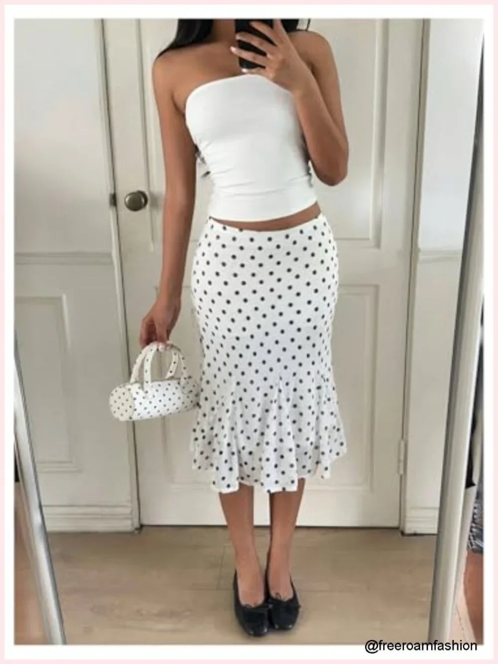 Polka Dots High Waist Bodycon Pencil Skirt Fishtail Hem Below Knee